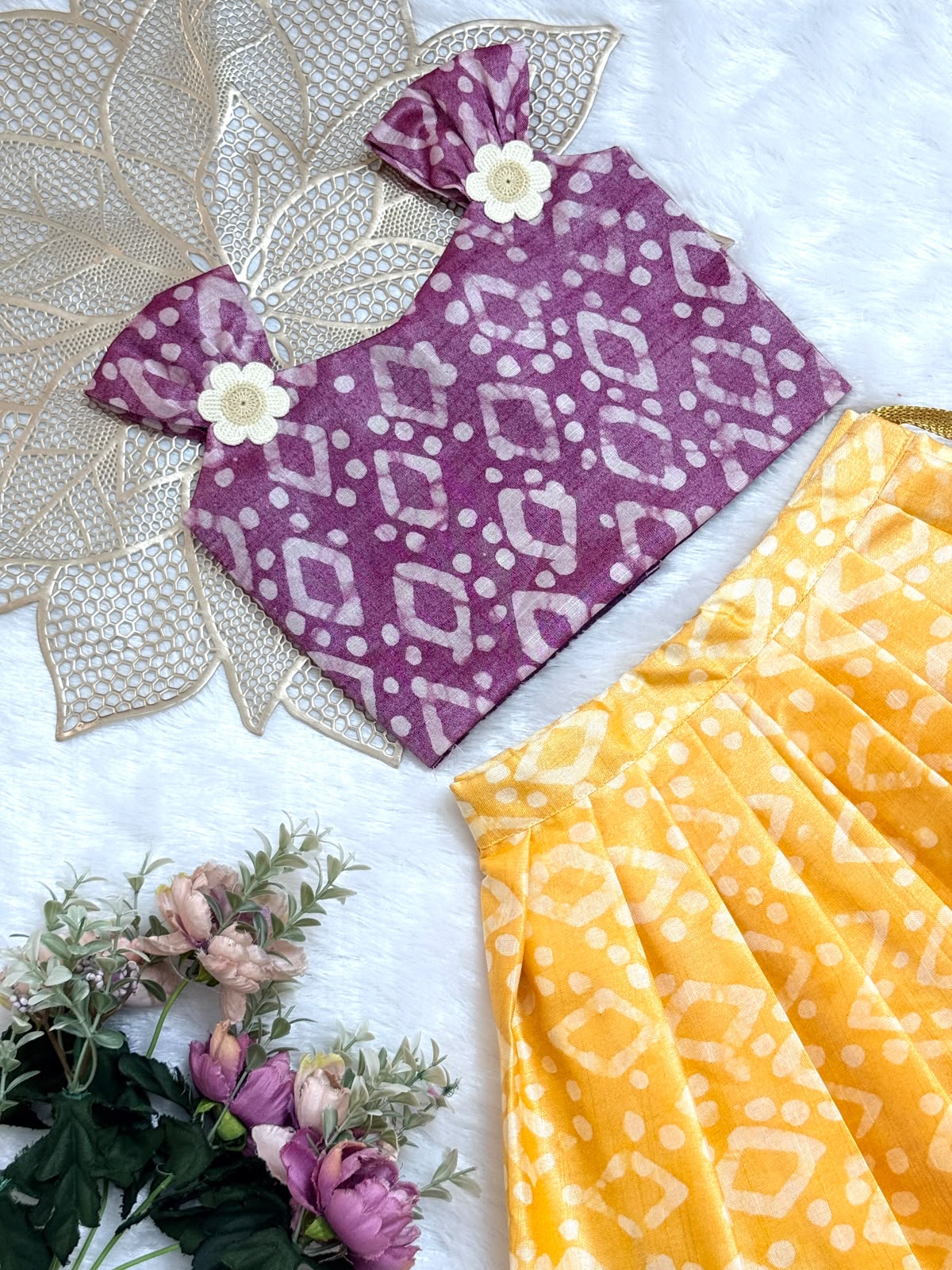 DIWALI2026 -DWG015-BATHIK MAUVE YELLOW SKIRT SET