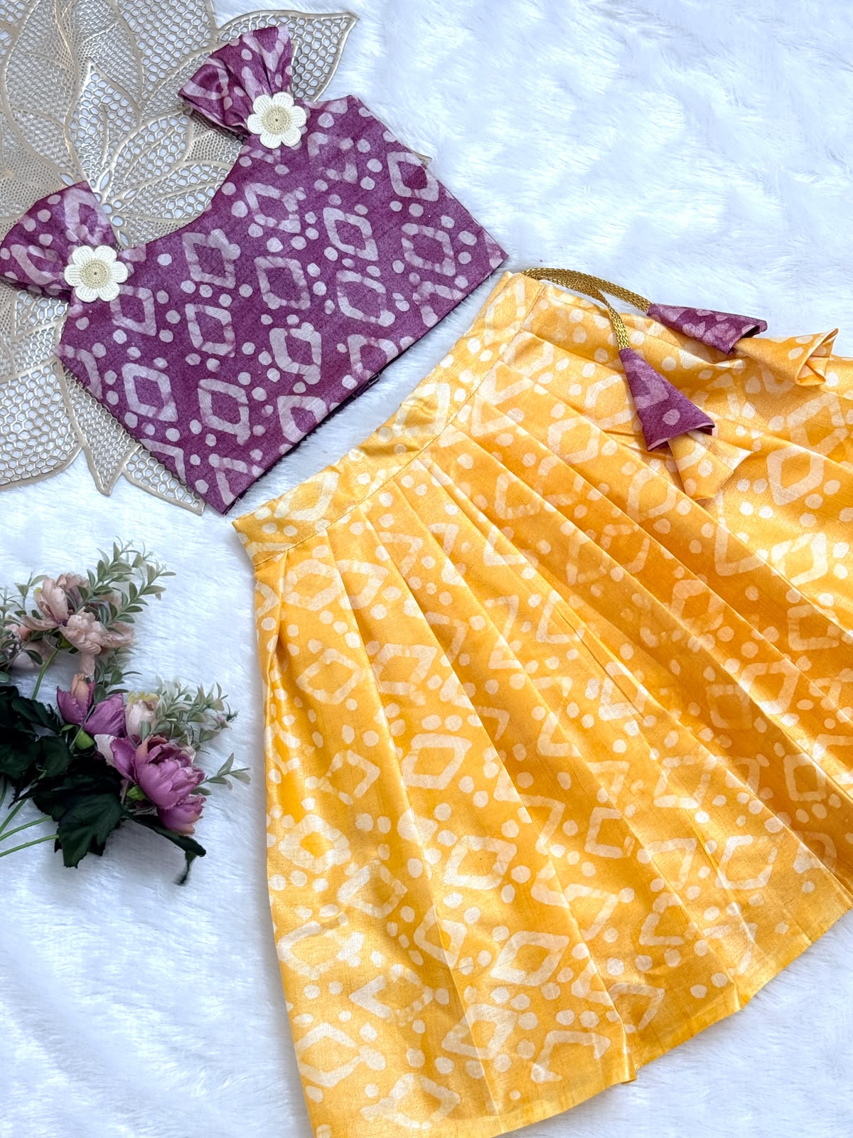 DIWALI2026 -DWG015-BATHIK MAUVE YELLOW SKIRT SET